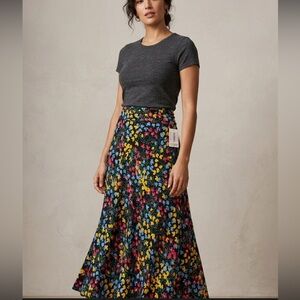 Lularoe Floral A-Line Maxi Skirt Black Multicolor Floral Print NWT XS roll to